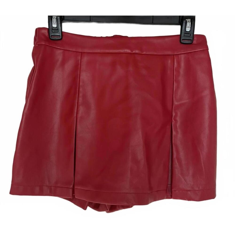 Faux Red Leather Skort